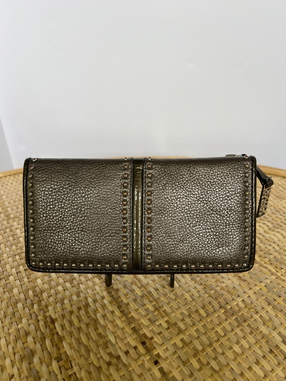 Brighton Pretty Tough Collection Andie studded leather clutch organizer Pewter